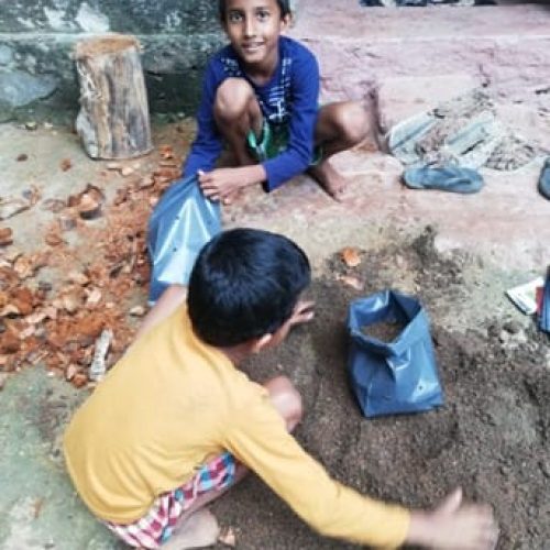 Home gardeners’ families mixing the soil before sowing seeds in their gardens